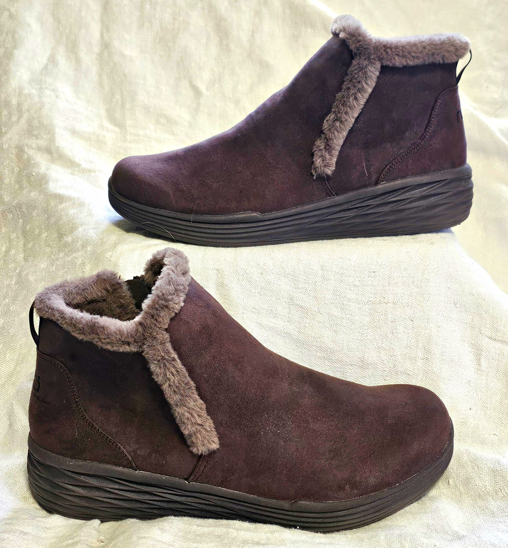 Ryka Neela Brown Faux Fur Lined Ankle Bootie Zip Wedge Arch Support US 10W EU 41